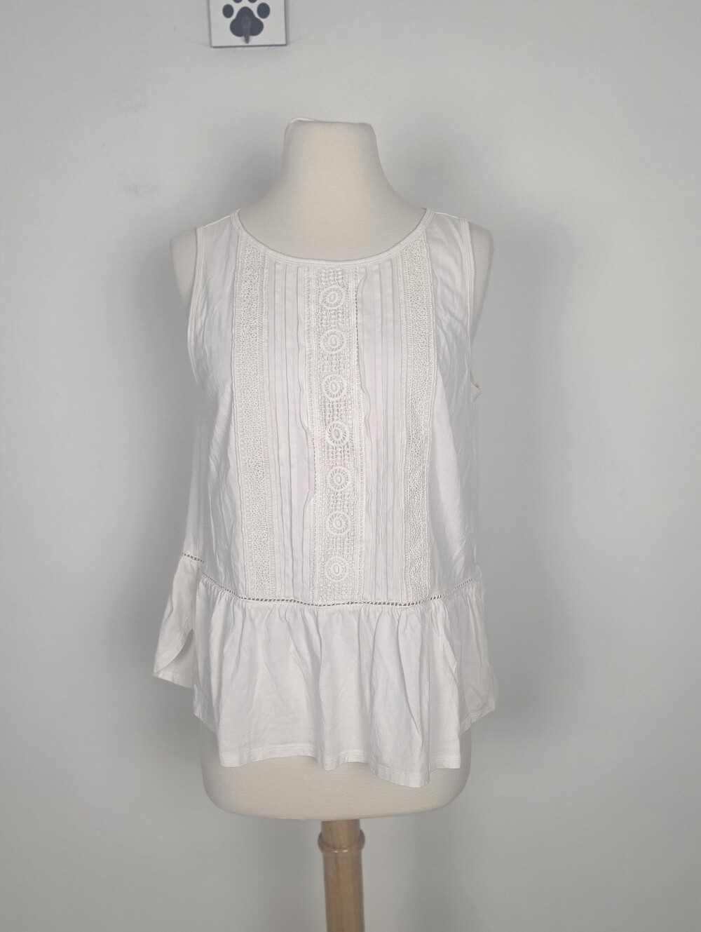 LOFT Off White Lace-Trim Peplum Tank